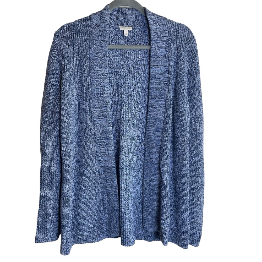 Talbots Long Sleeve Open Front Heathered Blue Navy Cardigan Medium